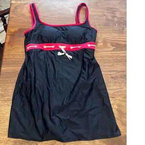 Eco Swim Black Pink Nautical Empire Waist Swim Dress One Piece Size 10